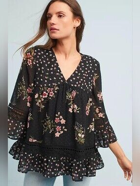 Anthropologie Maeve Steffy Bell Sleeve Floral Blouse